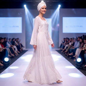 Robe longue décontractée de luxe en coton blanc, manches longues, col carré, corsage froncé, broderie en dentelle, coupe élégante et régulière, été, style africain - Product Image 2