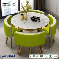 Table à manger ronde de luxe très vendue avec chaises en métal et plateau en MDF pour salon, restaurant, bar, bureau - 1 table et 4 chaises