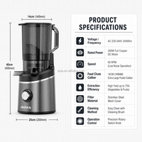 Extracteur de jus lent avec grande goulotte d'alimentation de 14 cm, moteur silencieux à 60 tr/min, rendement élevé en jus de 75 %, couvercle en maille d'acier inoxydable, facile à nettoyer