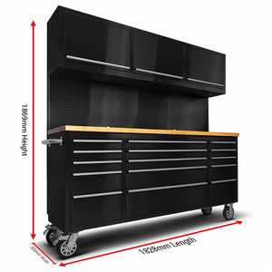 خزانة من الفولاذ المقاوم للصدأ الأسود بطول 72 بوصة مع 15 درج وعجلات - Product Image 1