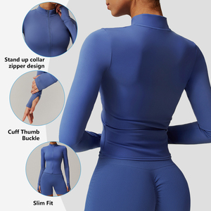 Veste <span class=keywords><strong>de</strong></span> yoga pour femme CX6116, col montant, fermeture éclair, poignets avec trou pour le <span class=keywords><strong>pouce</strong></span>, vêtements <span class=keywords><strong>de</strong></span> sport, tenue <span class=keywords><strong>de</strong></span> sport douce, vêtements <span class=keywords><strong>de</strong></span> sport, veste <span class=keywords><strong>de</strong></span> yoga - Product Image 5