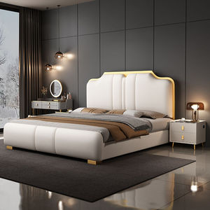 モダン高級ウッドベッドルーム家具,ソフトアップホルスターベッドキングサイドダブルベッドフレームクイーン収納結婚セットデザイン最新 - Product Image 1