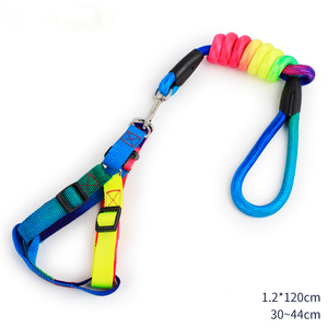 Cina di Yiwu Prodotti Per Animali Domestici Fornitore All'ingrosso Rotondo/Piatto Durevole Cinghia di Nylon Arcobaleno Colore Guinzaglio Del Cane Con Cablaggio Multi Colori - Product Image 2