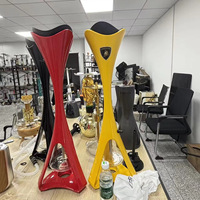 Chicha haut de gamme en acier inoxydable de 75 cm avec flamme haute - Design européen moderne - Noir Rouge Jaune - Coffret cadeau haut de gamme inclus