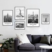 Art mural imprimé à jet d'encre encadré, minimaliste et moderne, représentant des paysages de villes architecturales mondialement connues, pour la décoration d'hôtels