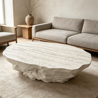 Table basse en travertin naturel à bords bruts, table centrale en pierre irrégulière, table basse design Wabi Sabi pour la maison et le salon