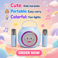 Speaker Bluetooth Anak-Anak Bentuk Kucing Lucu dengan Dua Mikrofon Nirkabel, Pengubah Suara, Lampu RGB, dan Penyangga Ponsel, Kotak Audio untuk Pesta