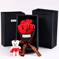 Bouquet de 7 roses en savon fait main BT, boîte cadeau petit ours, cadeau créatif pour la Saint-Valentin, la fête des mères, un anniversaire, un mariage, des cadeaux floraux pour une fête