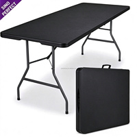 Table de banquet ronde pliable en plastique noir pour mariage et événements, personnalisable en gros, table de salle à manger semi-pliable pour extérieur