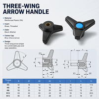 Manija triangular en forma de flecha con inserto de latón negro mate de plástico ABS, tapa azul M4 M5 M6 M8 M10 para máquina de fijación y plantilla
