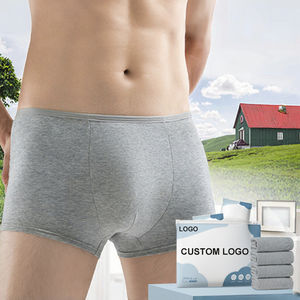 Boxers tricotés pour hommes 100 % coton taille mi-haute écologiques avec logo personnalisé et ceinture élastique blanche - Product Image 2