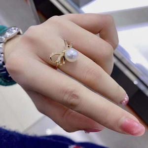 S925 Silver DIY <b>Pearl</b> Accessories Empty Bow <b>Ring</b> Holder 7-9mm Round Beads with 1773 Crystal <b>Rings</b> - Product Image 2