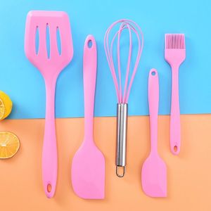Ensemble d'ustensiles de cuisson en silicone rose, 5 pièces, spatule, fouet, pinceau, outils de cuisine antiadhésifs - Product Image 1