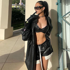 Pantaloncini da donna Casual estivi Patchwork in finta pelle sintetica pantaloni larghi a vita alta con spacco elastico a vita alta - Product Image 5