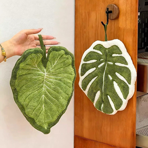Toalla de <span class=keywords><strong>mano</strong></span> creativa con diseño de planta verde, pañuelo de cocina, paño de limpieza colgante súper absorbente, accesorios de baño - Product Image 2