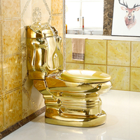 Ensemble de toilettes en céramique dorée de style européen de luxe, WC à deux pièces, lavage à jet d'eau