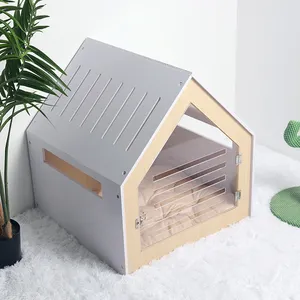 Wooden Indoor Modern White Dog Cat House With Acrylic Door Pet Furniture Indoor Dog House Kennel