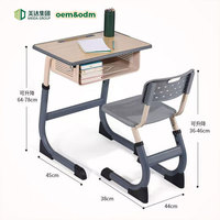 Ensemble Chaise et Table de Classe Type C, Plateau en Bois Épais en Forme de F, Design de Style Français, Hauteur Réglable, Deux Tiroirs, Garantie 5 Ans pour Écoles
