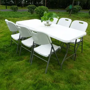 Best selling 6ft Heavy Duty White Plastic Folding Restaurant Table Good Quality for Outdoor Events Rental