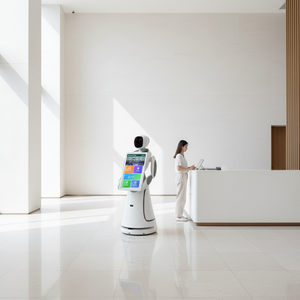 Robot de Recepción AMY de Bajo Costo con Monitor de 21.5 Pulgadas, Control por Aplicación, Carga Automática y 10 Horas de Autonomía para Bancos, Hospitales y Trabajo - Product Image 1