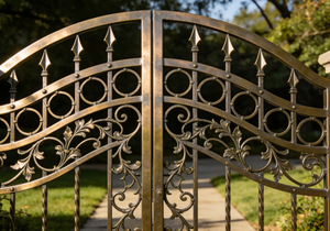 <span class=keywords><strong>Portail</strong></span> d'entrée de villa en fer forgé noir ou marron avec design à battants, clôture commerciale, portails d'entrée - Product Image 2