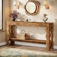 Table console en bois massif, table d'entrée, style rétro design, table d'entrée artistique, table murale longue et étroite
