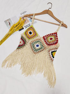 100% acrylique femmes vêtements tricot été plage couvrir bohème gland vacances <span class=keywords><strong>gilet</strong></span> à la main <span class=keywords><strong>Crochet</strong></span> frange haut court pour les femmes - Product Image 3