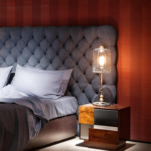 Cama matrimonial acolchada de espuma de madera maciza de diseño italiano, cama king size con cabecero tapizado - Product Image 6