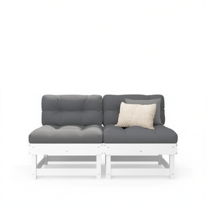 Canapé de jardin deux places en bois de pin blanc avec coussin en mousse haute densité, mobilier d'extérieur au design élégant - Product Image 1