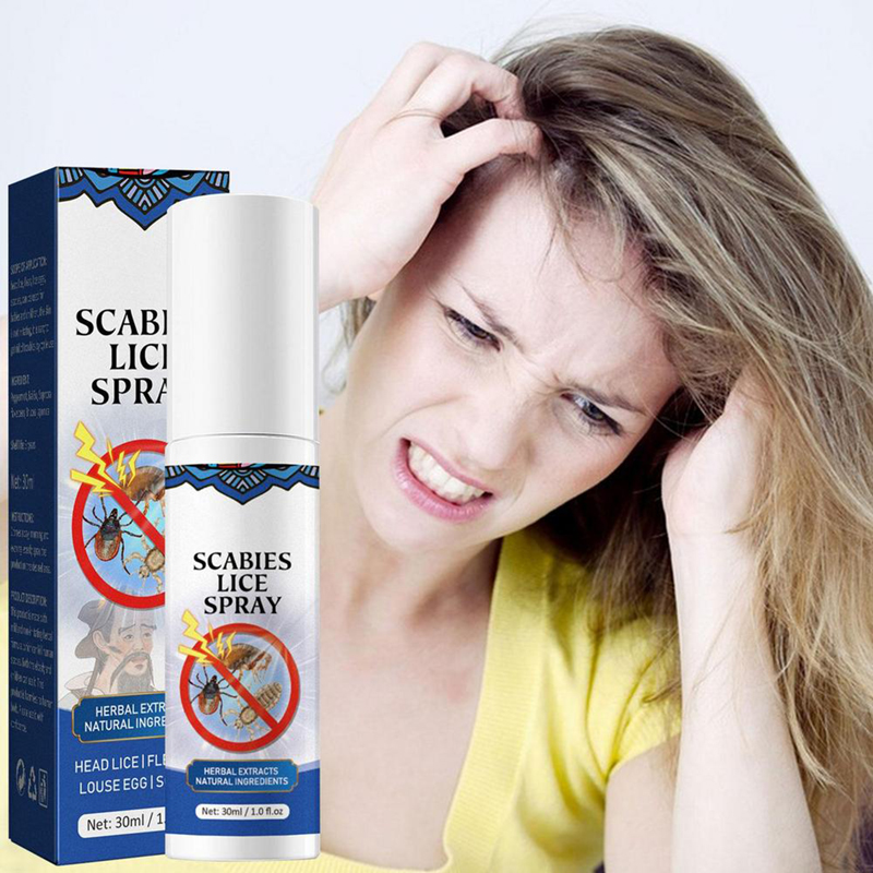 30ml scabies lice spray head lice flea tick louse egg removing itch redness swelling treatment spray