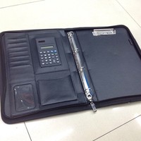 Porte-documents multifonction A4 en PU avec poignée, classeur à fermeture éclair avec calculatrice et emplacements pour cartes pour réunions d'affaires