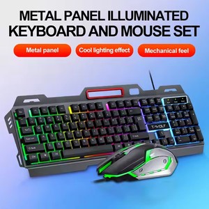 TF600 RGB LED rétro-éclairé <span class=keywords><strong>clavier</strong></span> de mécanicien de jeu 104 touches <span class=keywords><strong>avec</strong></span> ensemble de <span class=keywords><strong>souris</strong></span> USB filaire plaque métallique bureau pour les joueurs - Product Image 2