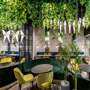 Ghế sofa booth hình chữ S bằng nhung, thiết kế hiện đại, lưng cao, màu xanh lá, kiểu nửa vòng tròn, dành cho nhà hàng, kèm bàn và ghế - Product Image 3
