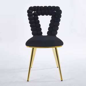 Modern <b>Black</b> Velvet Upholstered Adjustable Height Eco-Friendly Lightweight <b>Dining</b> <b>Chairs</b> Gold Iron Legs Hairball Backrest for - Product Image 1