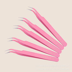 Round-edged pink stainless steel tweezers with fine pointed tips for eyelash <b>extensions</b> and <b>nail</b> art; straight-tipped tweezers - Product Image 5