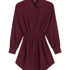 Robe chemise d'été décontractée et chic pour femmes, robe courte imprimée élégante à manches longues et taille haute. - Product Image 6