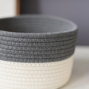 Round Woven Cotton <b>Storage</b> <b>Baskets</b> <b>White</b> Dark Gray Handmade For Cosmetics Toys Organizer Standing Type - Product Image 4