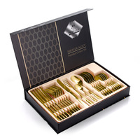 Ensemble de couverts en acier inoxydable 24 pièces, style occidental américain, couteau à steak, fourchette, cuillère, portable et pliable