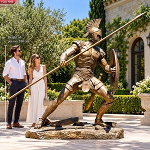 YOUFINE Statua in Bronzo a Grandezza Naturale di Guerriero Greco per Giardino Esterno, <span class=keywords><strong>Scultura</strong></span> Romana Spartana con Spada e Scudo Hoplite - Product Image 2