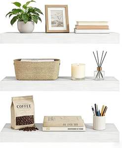 Ensemble de 3 étagères flottantes en bois massif de style farmhouse, étagères murales blanches pour la salle de bain, à placer au-dessus des toilettes - Product Image 4