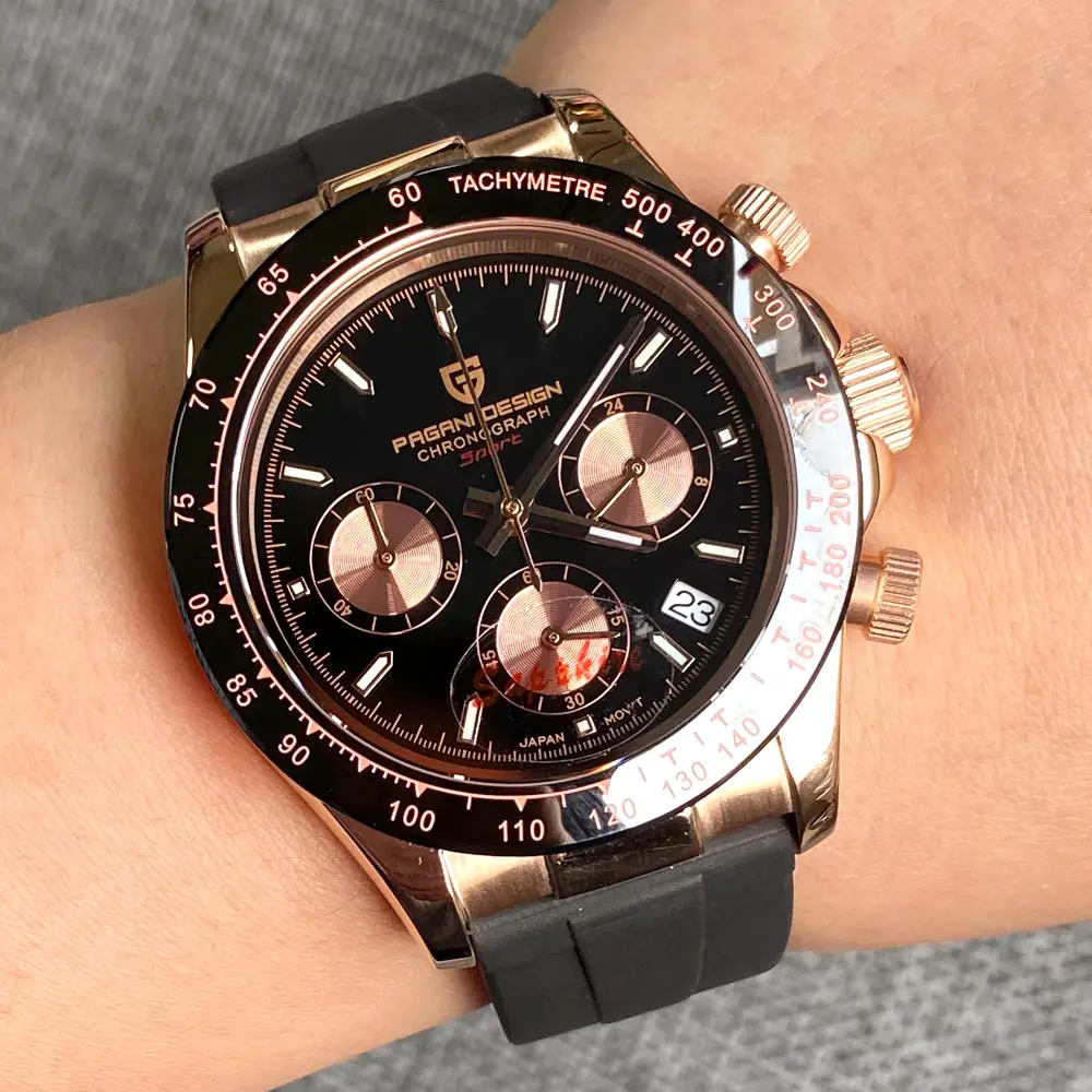 VK63 PAGANI Luxus Top Marke Roségold Chronograph Quarzuhr Herren 100m wasserdicht Reloj Hombre Kalender Datum Saphirglas