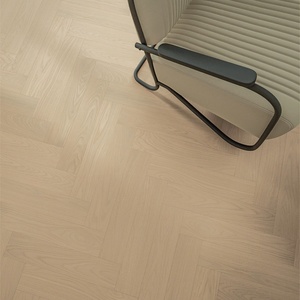 Parquet en chêne blanc 3 couches brossé à chevrons, style crème moderne français, compatible chauffage par le sol, système de pose à clipser - Product Image 2