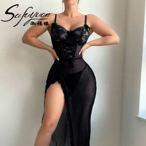 B018 Hot Sale Dames Nieuwe Huwelijksreis Sexy Mesh Jurk Kant Uitgehold Borduurwerk Lange Jurk Sexy Lingerie - Product Image 5