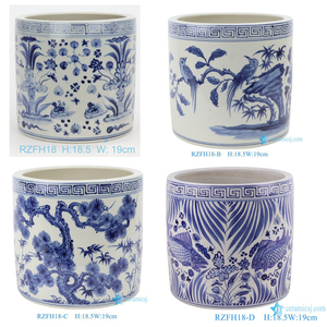 RZFH18-B-C-D Jingdezhen <span class=keywords><strong>bleu</strong></span> et blanc peint à la main en forme de cylindre pot de <span class=keywords><strong>fleur</strong></span> en porcelaine pour la maison ou le <span class=keywords><strong>jardin</strong></span> - Product Image 2