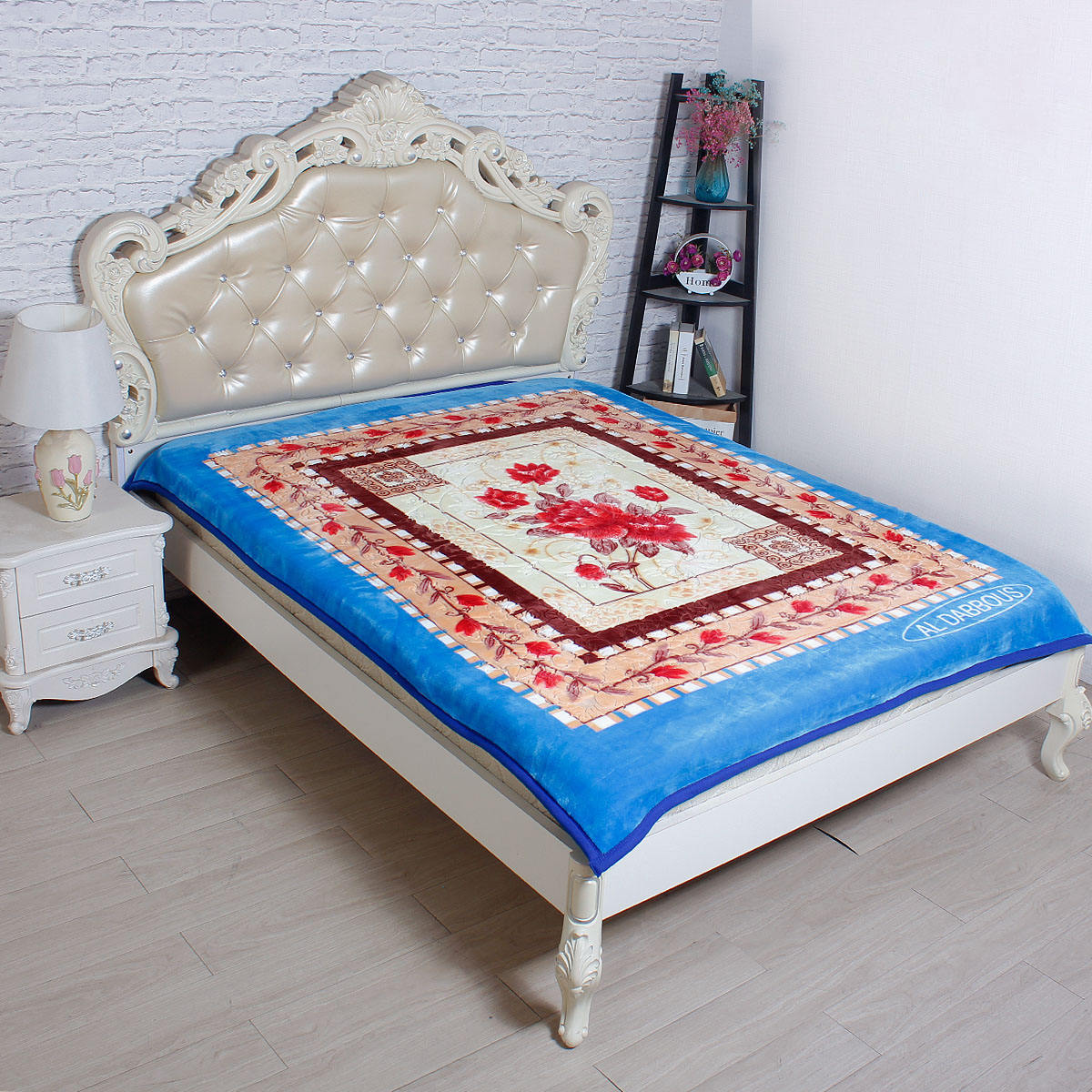 Floral à bords quadrillés - Bleu clair A-15