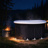 Bain à remous extérieur au bois pour jardin, avec réservoir galvanisé et serpentin de chauffage en acier inoxydable pour le glamping