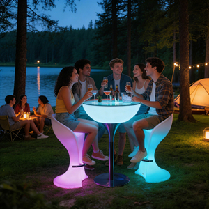 Mesa de centro redonda led para exteriores, muebles de plástico brillantes para club nocturno, barra de cóctel led de alta calidad, mesas y sillas para eventos - Product Image 5