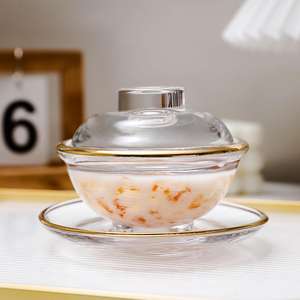 Ensemble de bols en verre transparent de 150ml avec bordure dorée Thé Café Dessert Cubilose Tasse en verre <span class=keywords><strong>Bol</strong></span> en verre - Product Image 2