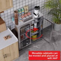 Meuble de cuisine mobile en acier inoxydable 304 à 4 roues, robuste, avec placard intégré pour four à micro-ondes, usage commercial