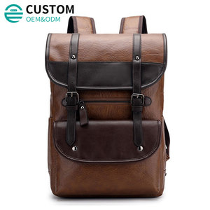 Fuliya Custom Logo High Quality Retro Men Business Computer Backpack Waterproof PU Leather Durable Shoulder Laptop Backpack Bag